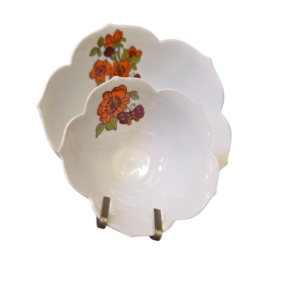 Vtg Lotus Chip and Dip Vintage Ceramic Set Floral 1970's Flowers Butterfly - Picture 5 of 12